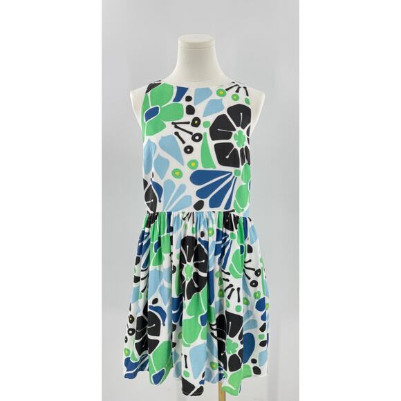 Rachel Antonoff White Mod Floral Dress Sleeveless Black Blue Flowers 10 - Picture 2 of 11